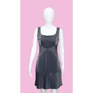 1990s-Y2K VIVIENNE TAM. Vintage. Sleeveless Gunmetal. Metallic Shimmer. Short Dr